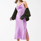 Q2 Satin Midi Dress With Cowl Neck in lilac