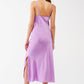 Satin Midi Dress With Cowl Neck in lilac