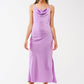 Satin Midi Dress With Cowl Neck in lilac