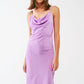 Satin Midi Dress With Cowl Neck in lilac