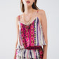 Q2 Satin Multicolored Sleeveless Top With Abstract Print