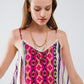 Satin Multicolored Sleeveless Top With Abstract Print