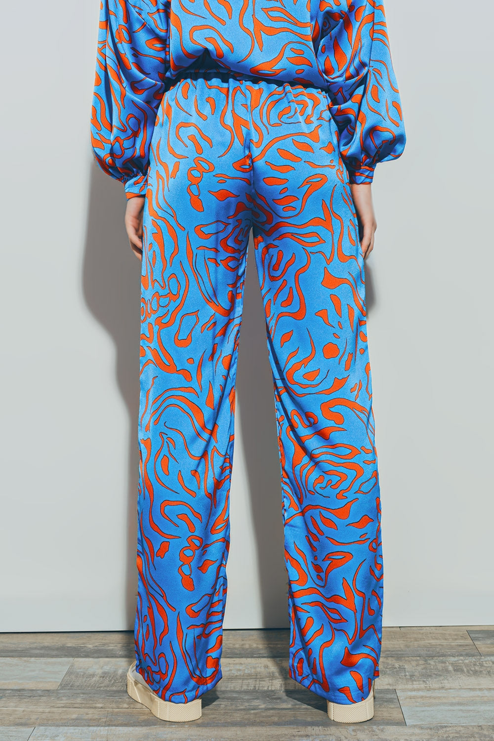 Satin Pants with Elastic Waist in Blue