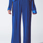 Q2 Satin Pleated Wide Leg Pants in Blue