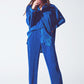 Satin Pleated Wide Leg Pants in Blue