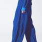 Satin Pleated Wide Leg Pants in Blue