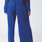 Satin Pleated Wide Leg Pants in Blue