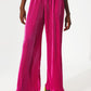 Q2 Satin pleated wide leg pants in fuchsia