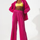 Satin pleated wide leg pants in fuchsia