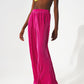 Satin pleated wide leg pants in fuchsia