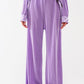 Q2 Satin Pleated Wide Leg Pants in lilac