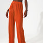 Q2 Satin pleated wide leg pants in orange