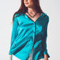 Satin shirt with split cuff in turquoise