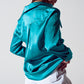 Satin shirt with split cuff in turquoise