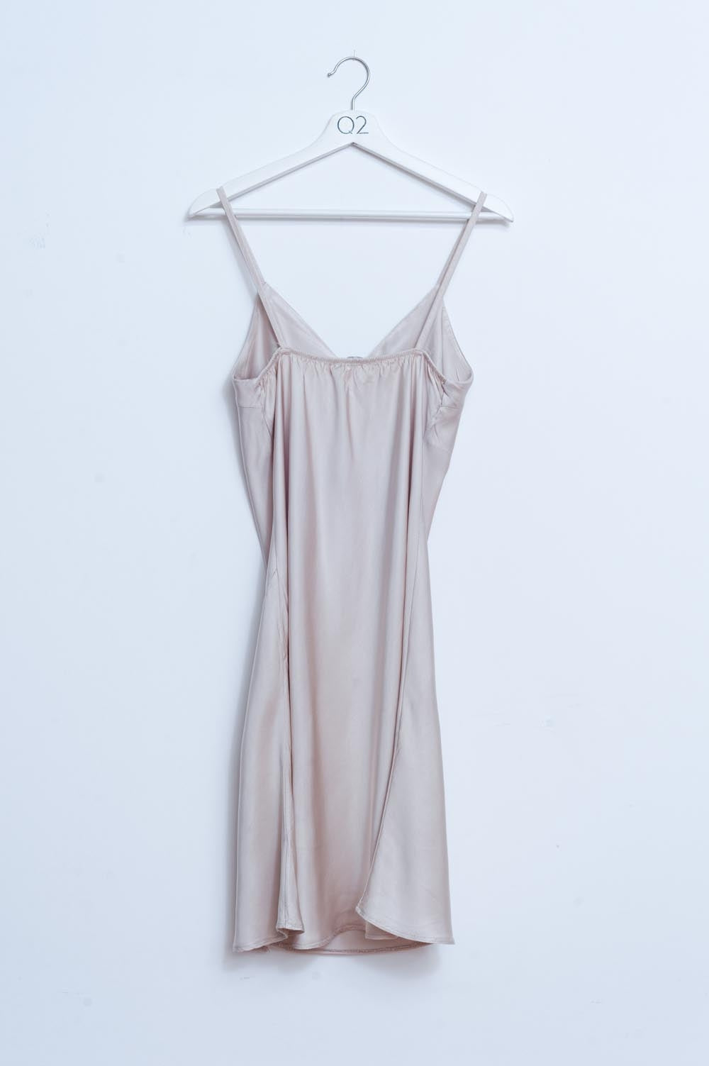 Satin short slip dress in beige