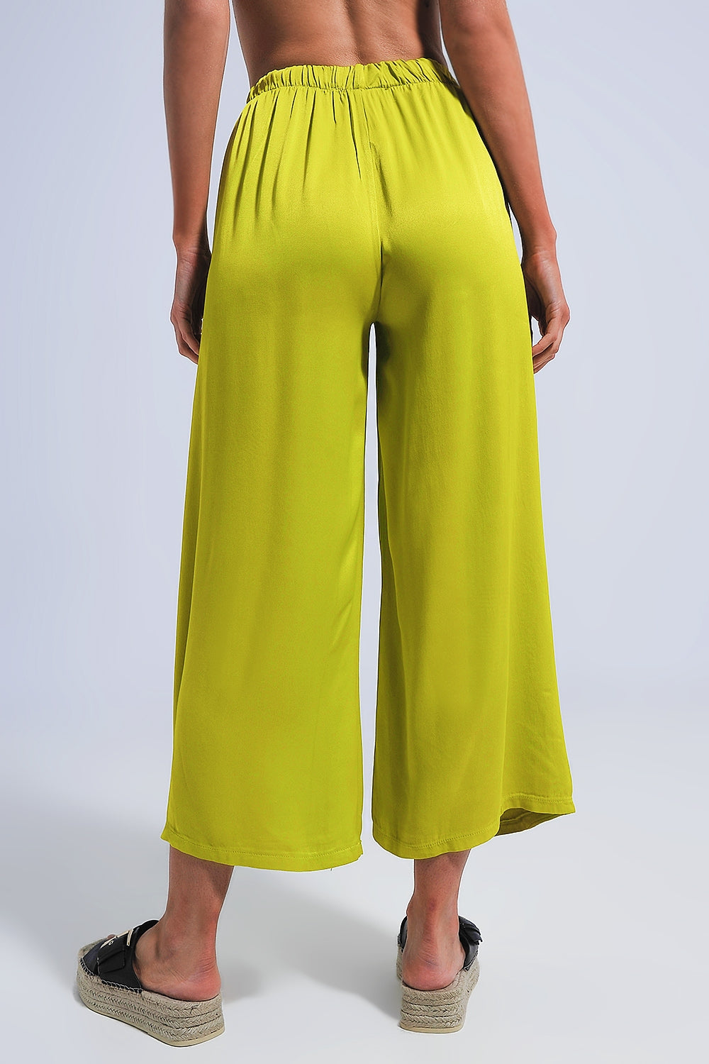 Satin wide leg pants in green