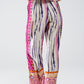 Satin Wide Leg Pants With Abstract Print In Multicolor