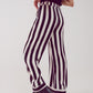 Satin wide leg stripe pants in black