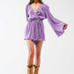 Q2 Satin Wrap Deatil Pleated romper in lilac