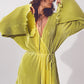 Q2 Satin Wrap Deatil Pleated Short Jumpsuit in Green