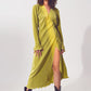 Q2 Satin Wrap Detail Pleated Dress in Green