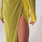 Satin Wrap Detail Pleated Dress in Green