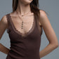 Q2 Scoop Neck Lace knitted Trim Tank Top in Chocolate Brown