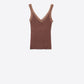 Scoop Neck Lace knitted Trim Tank Top in Chocolate Brown