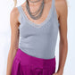 Scoop Neck Lace knitted Trim Tank Top in Grey