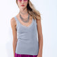 Scoop Neck Lace knitted Trim Tank Top in Grey