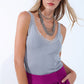 Scoop Neck Lace knitted Trim Tank Top in Grey