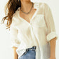 Q2 Semi sheer tencel shirt with chest pocket in white