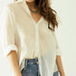 Semi sheer tencel shirt with chest pocket in white