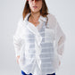 Semi Sheer White Blouse With Ruffle Detail Down The Front