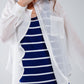 Semi Sheer White Blouse With Ruffle Detail Down The Front