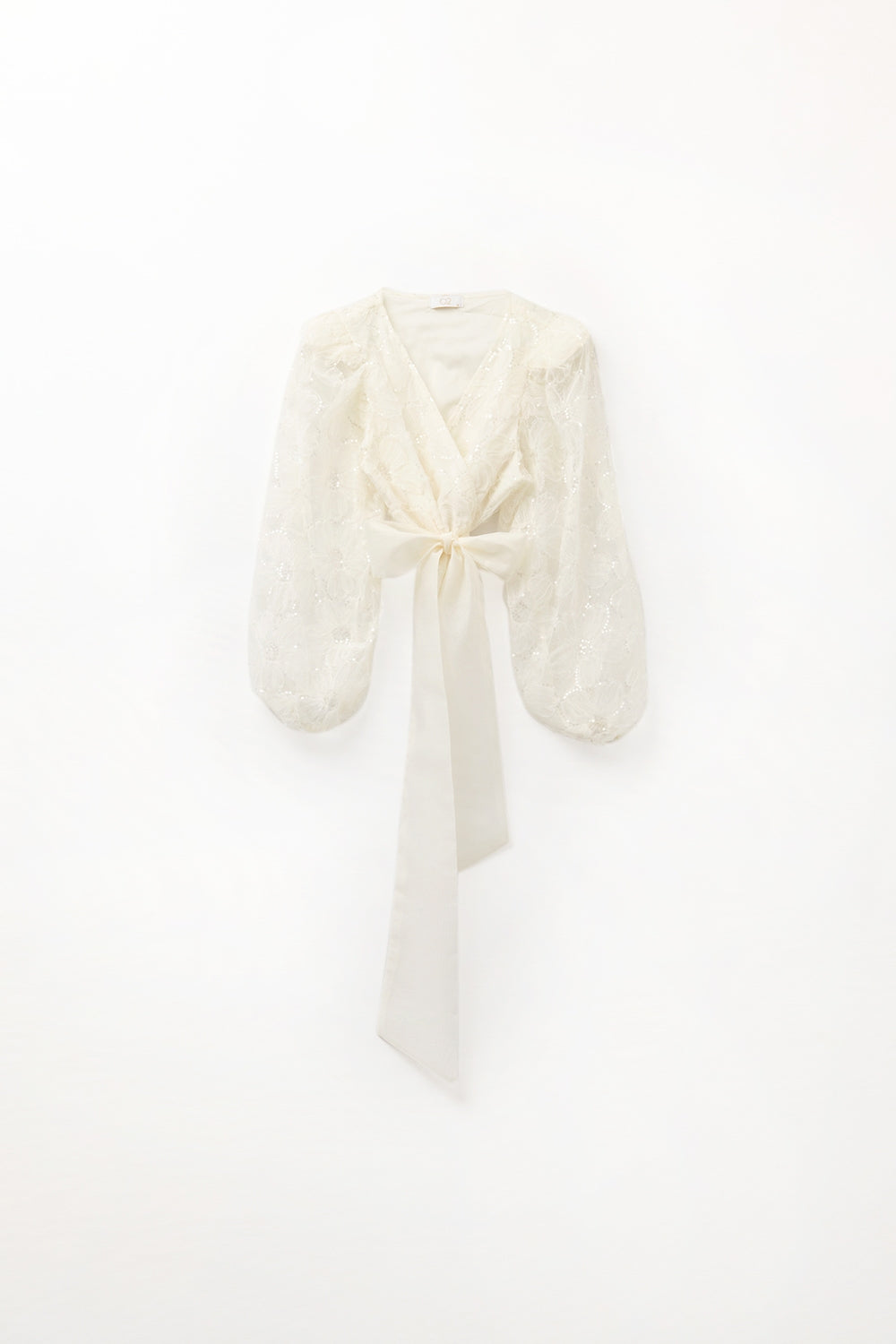 Q2 sequined lace wrap blouse