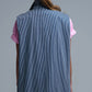 Shawl Collar Long Striped Vest in Blue and White