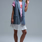 Shawl Collar Long Striped Vest in Blue and White