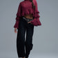 Sheer Cape-style Burgundy Blouse in chiffon With Ruffles