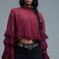 Sheer Cape-style Burgundy Blouse in chiffon With Ruffles