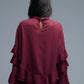 Sheer Cape-style Burgundy Blouse in chiffon With Ruffles