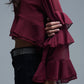 Sheer Cape-style Burgundy Blouse in chiffon With Ruffles