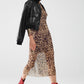 sheer long sleeve leopard print bodycon midi dress