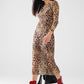 sheer long sleeve leopard print bodycon midi dress