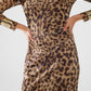 sheer long sleeve leopard print bodycon midi dress