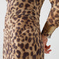 sheer long sleeve leopard print bodycon midi dress