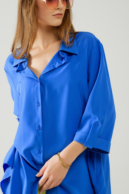 Shirt made of very soft and lightweight fabric in electric blue color.