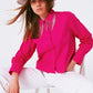 Q2 Shirt With Fringe strass Collar in Fuxia