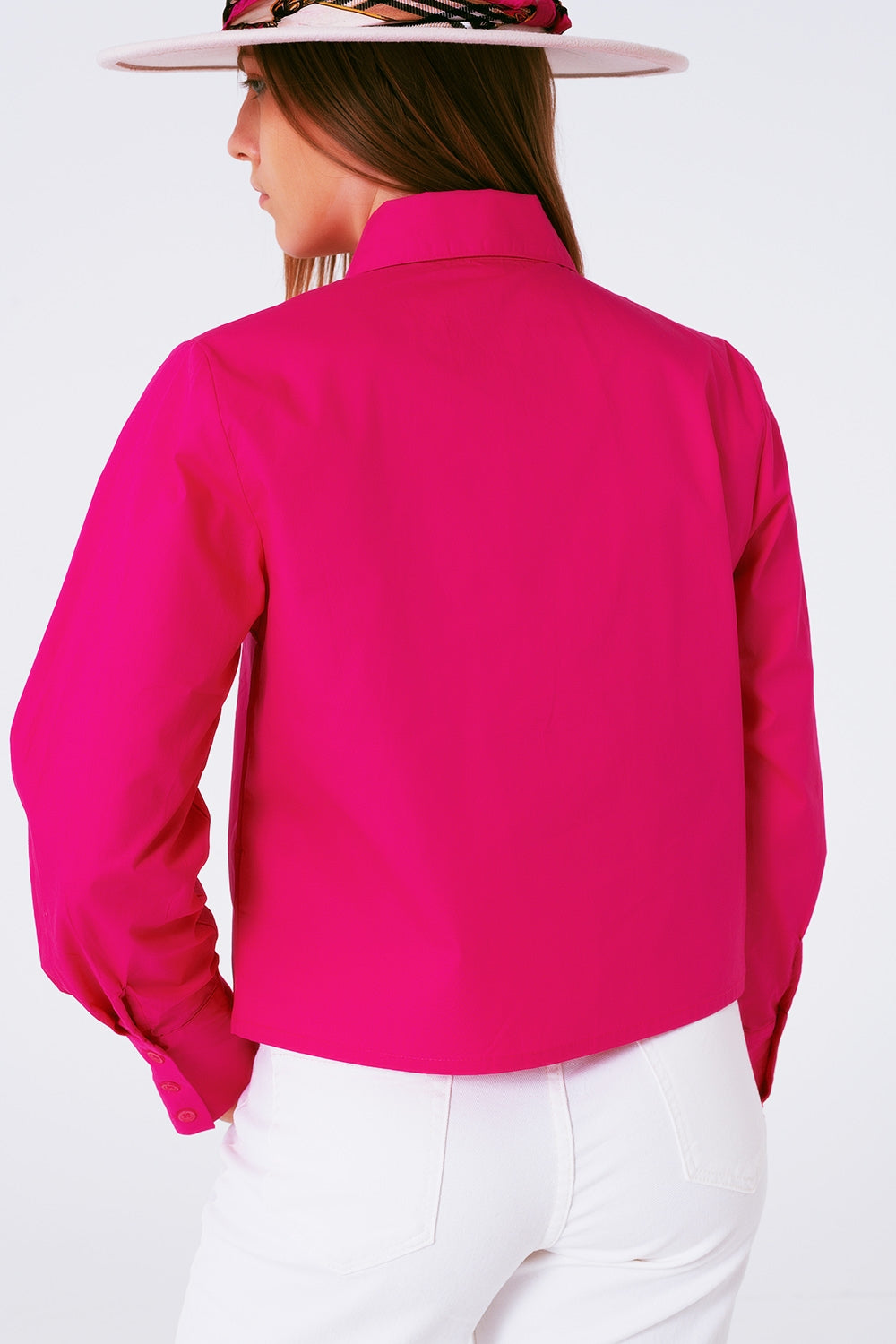 Camisa Cuello Flecos Strass Fuxia