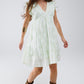 Q2 Short Babydoll Dress With Leaf Print And Lurex Thread in Mint